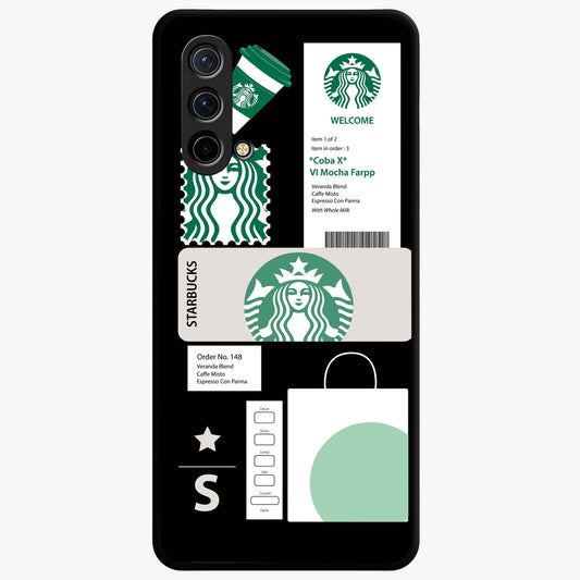 Starbucks Mocha Glass Case showing flat back view with coffee inspired artwork and glossy glass finish.