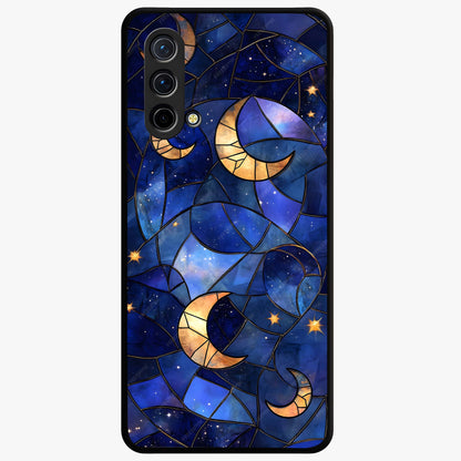Starlit Sky Tapestry Glass Case showing flat back view with decorative starry sky tapestry artwork and glossy glass finish.