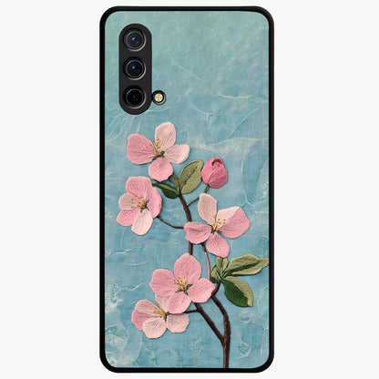 Threaded Blossom Breeze Glass Case showing flat back view with delicate blossom artwork and glossy glass finish.