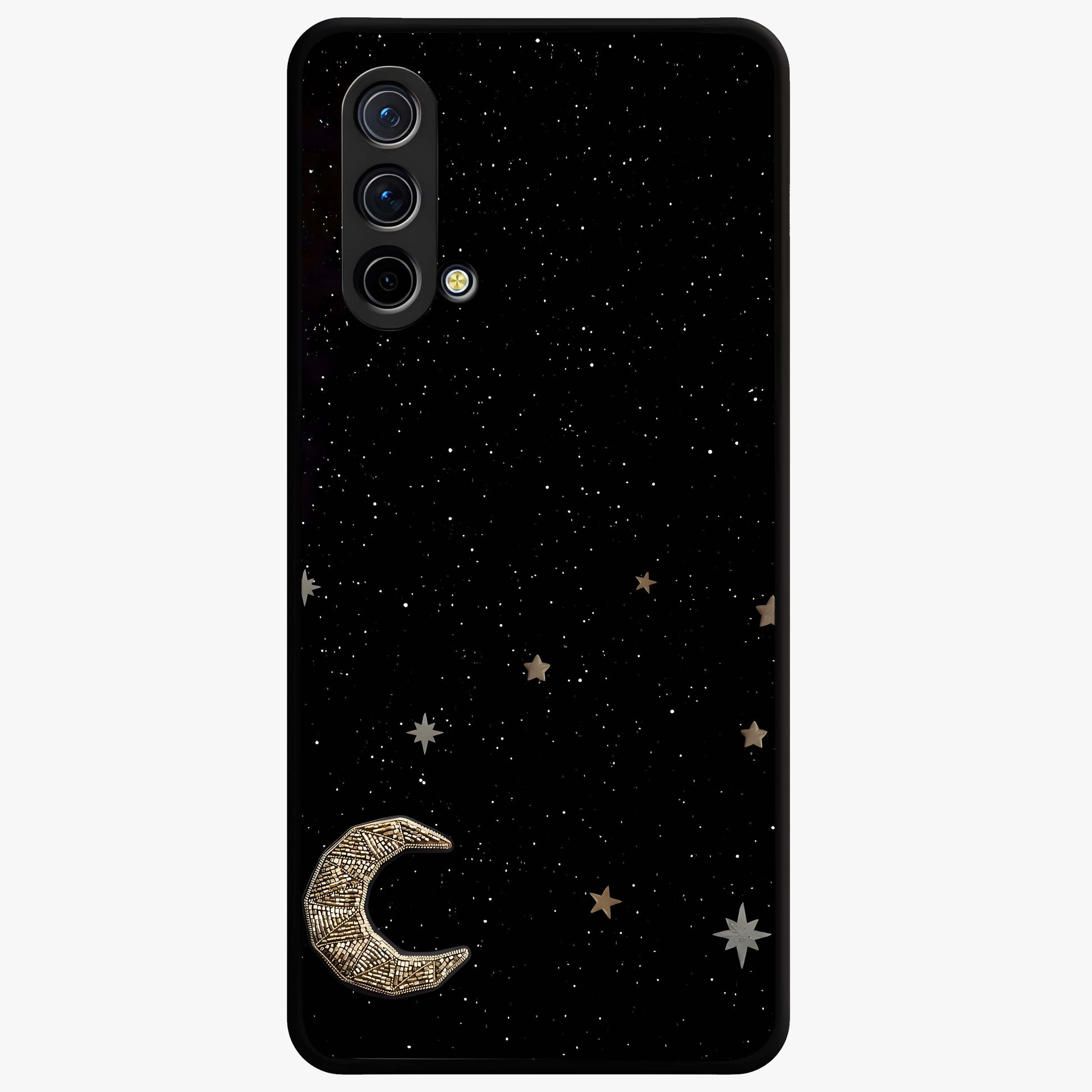 Twinkle Star With Half Moon Glass Case showing flat back view with star and half moon artwork and glossy glass finish.