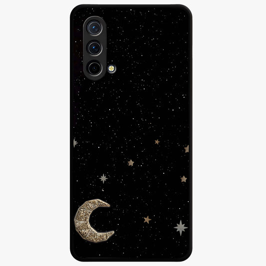 Twinkle Star With Half Moon Glass Case showing flat back view with star and half moon artwork and glossy glass finish.