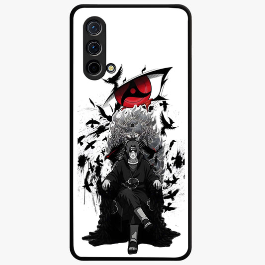 Uchiha Shadow Throne Glass Case showing flat back view with cosmic underwater themed artwork and glossy glass finish.