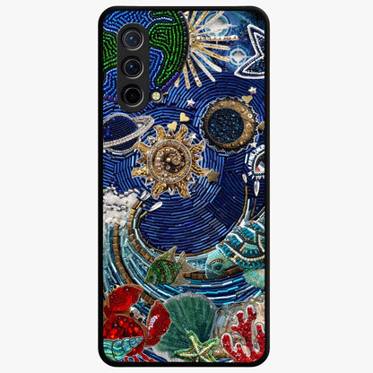 Universe Underwater Spark Glass Case showing flat back view with cosmic underwater themed artwork and glossy glass finish.