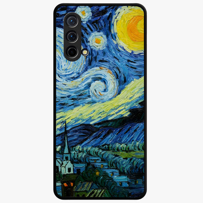 Van Gogh Art Glass Case showing flat back view with classic painterly artwork inspired by Van Gogh style and glossy glass finish.