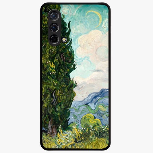 Van Gogh Vintage Art Glass Case showing flat back view with vintage painterly artwork inspired by Van Gogh style and glossy glass finish.
