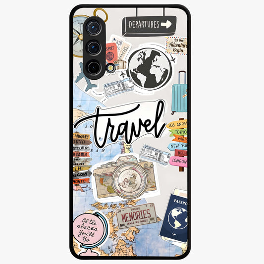 Wanderlust Journal Glass Case showing flat back view with travel inspired artwork and glossy glass finish.