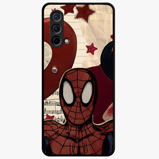 Web Warrior Vibes Glass Case showing flat back view with superhero inspired web themed artwork and glossy glass finish.