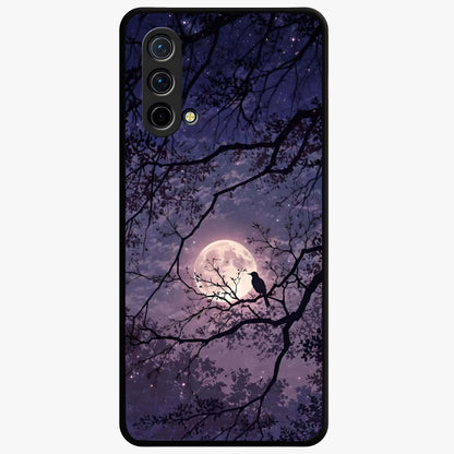 Whispering Moon Silence Glass Case showing flat back view with serene moon themed artwork and glossy glass finish.