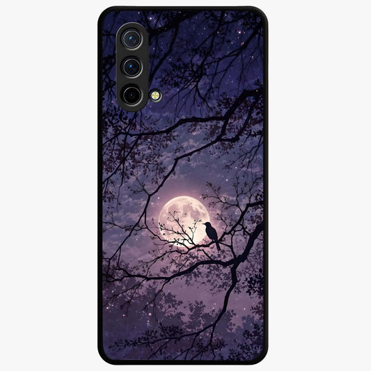 Whispering Moon Silence Glass Case showing flat back view with serene moon themed artwork and glossy glass finish.
