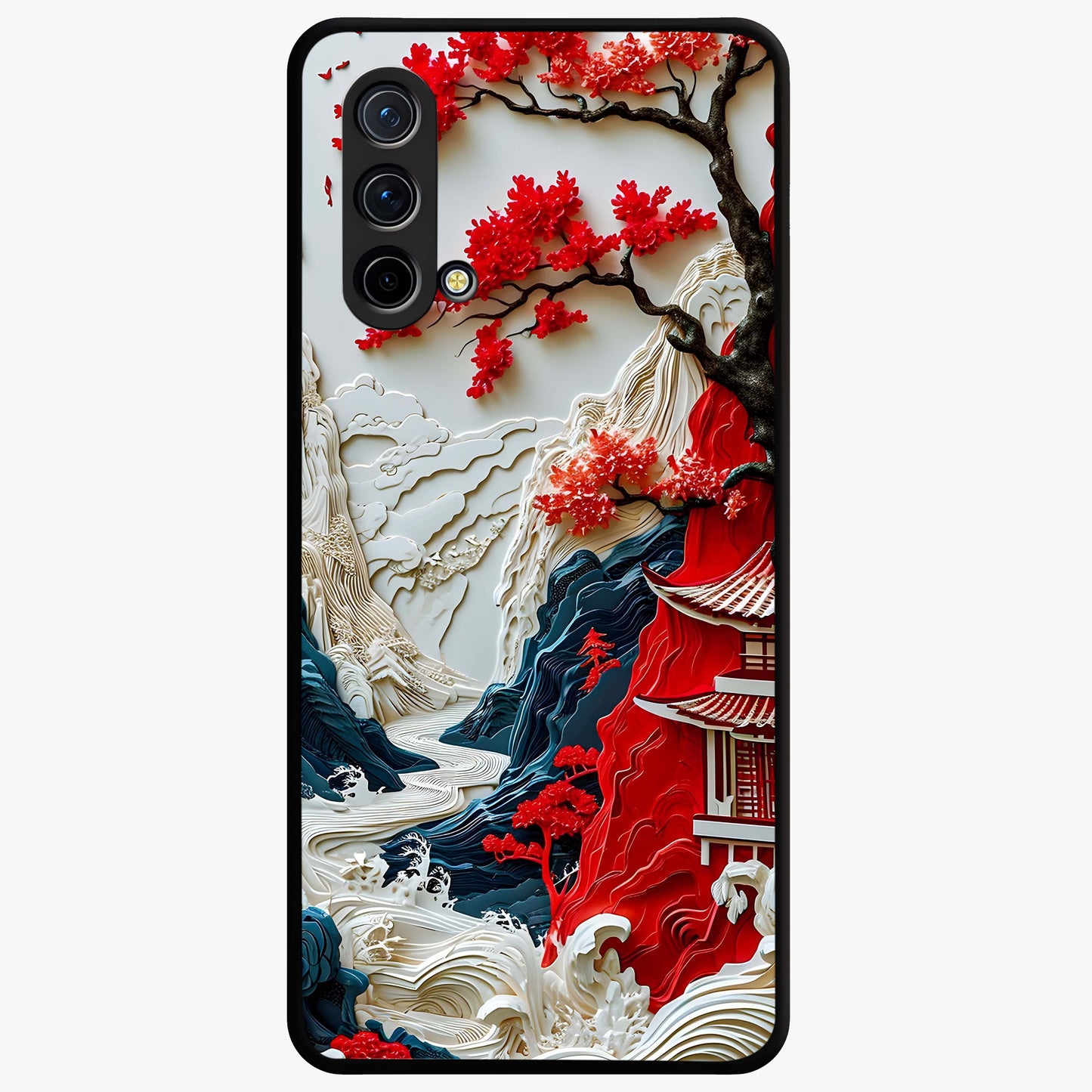 Whispers Of Sakura Waves Glass Case showing flat back view with cherry blossom wave artwork and glossy glass finish.