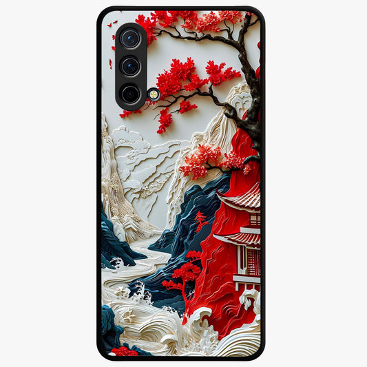 Whispers Of Sakura Waves Glass Case showing flat back view with cherry blossom wave artwork and glossy glass finish.