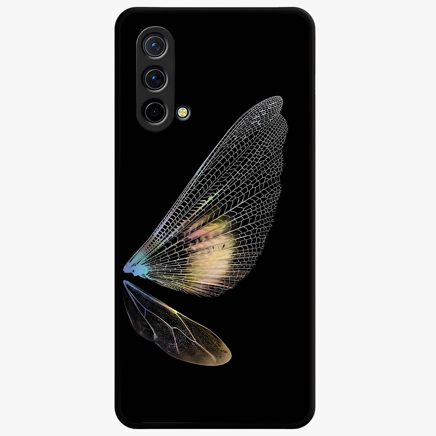 Whispers Of Wings Glass Case showing flat back view with graceful wing inspired artwork and glossy glass finish.