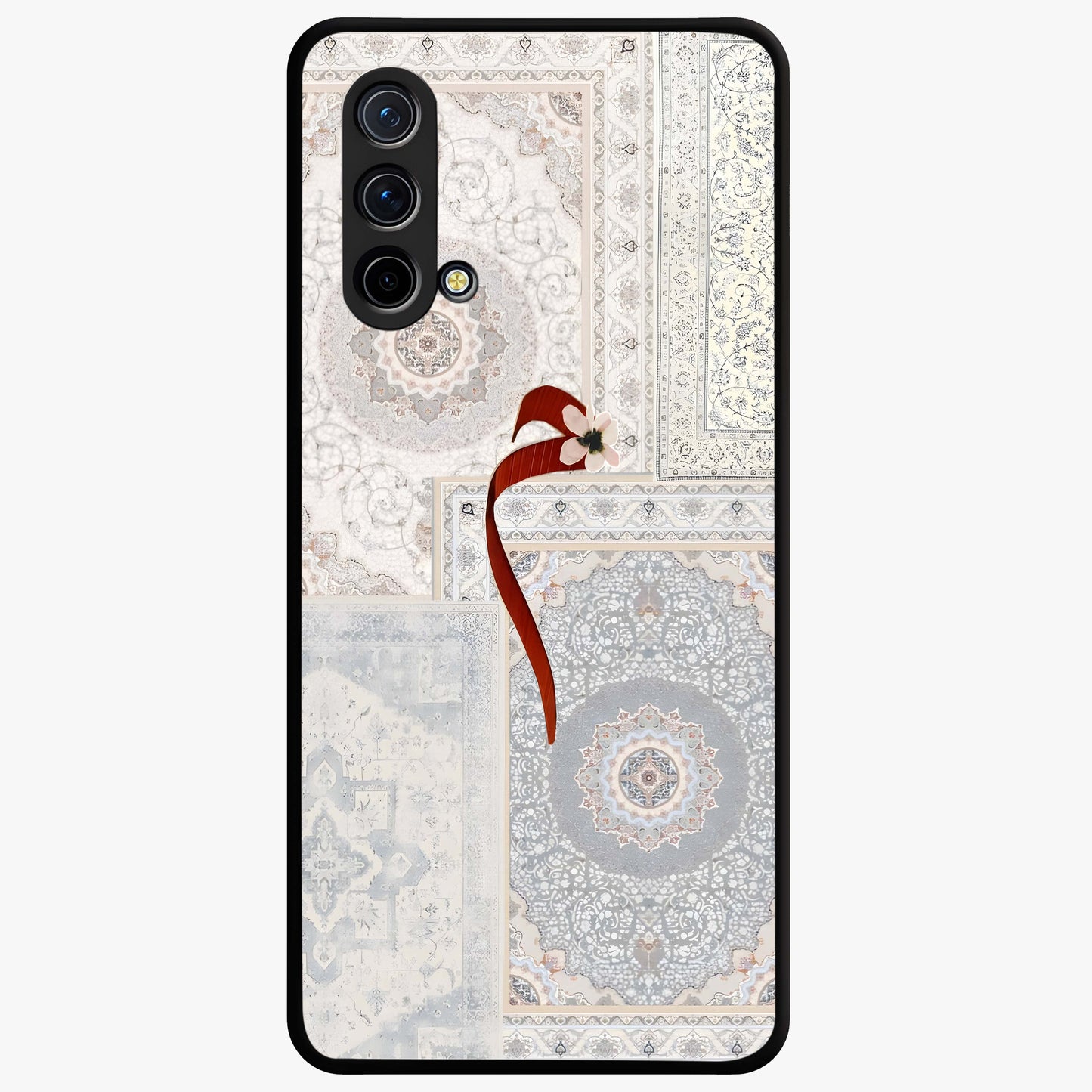 White Aesthetic Bow Glass Case showing flat back view with minimal bow artwork and glossy glass finish.