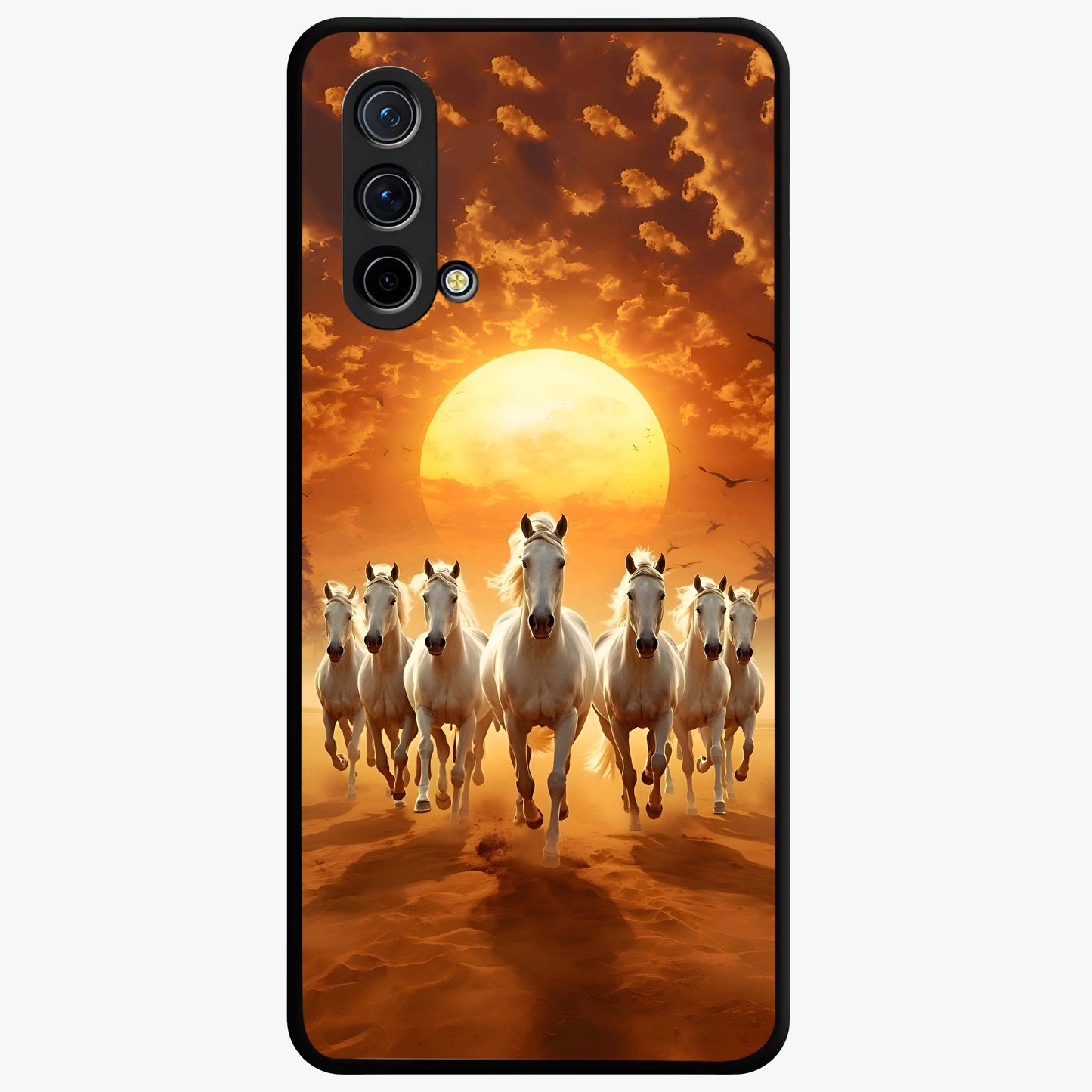 Wild Sunset Majesty Glass Case showing flat back view with majestic sunset landscape artwork and glossy glass finish.
