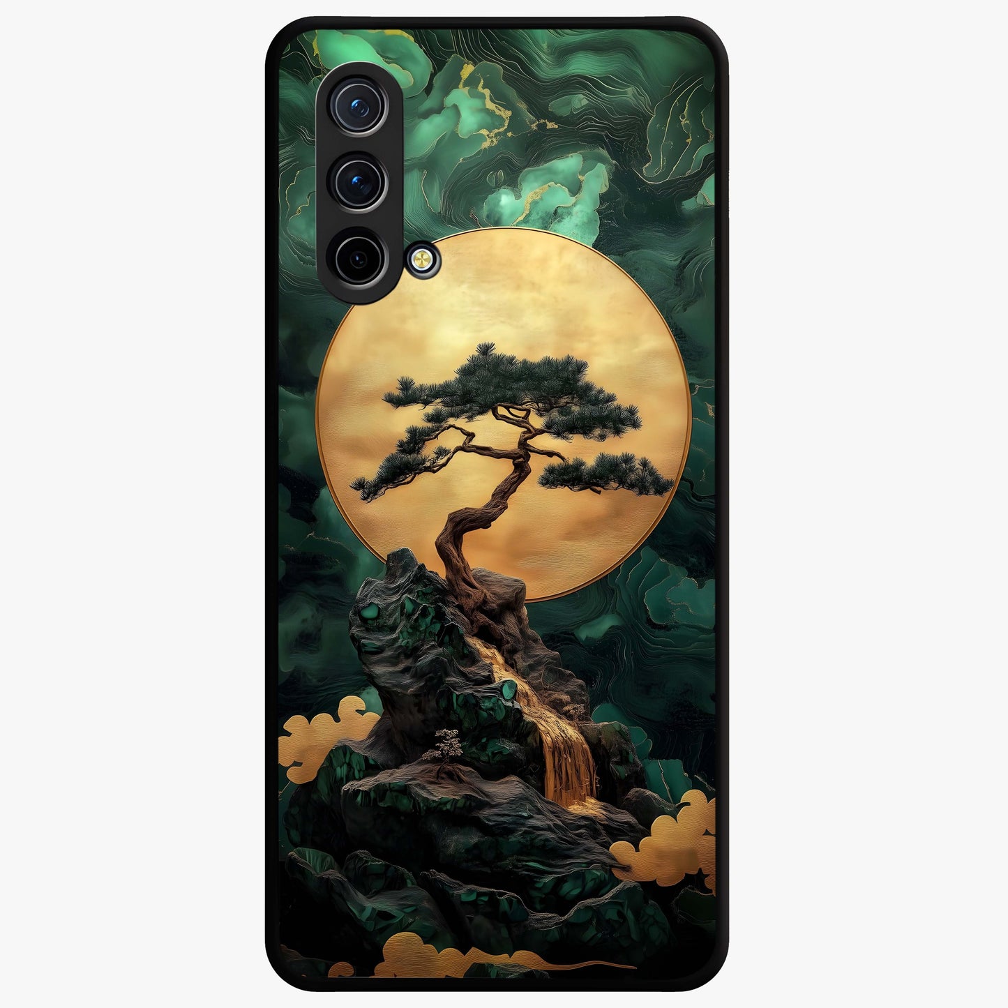Zen Moon Rise Glass Case showing flat back view with calm moonrise artwork and glossy glass finish.