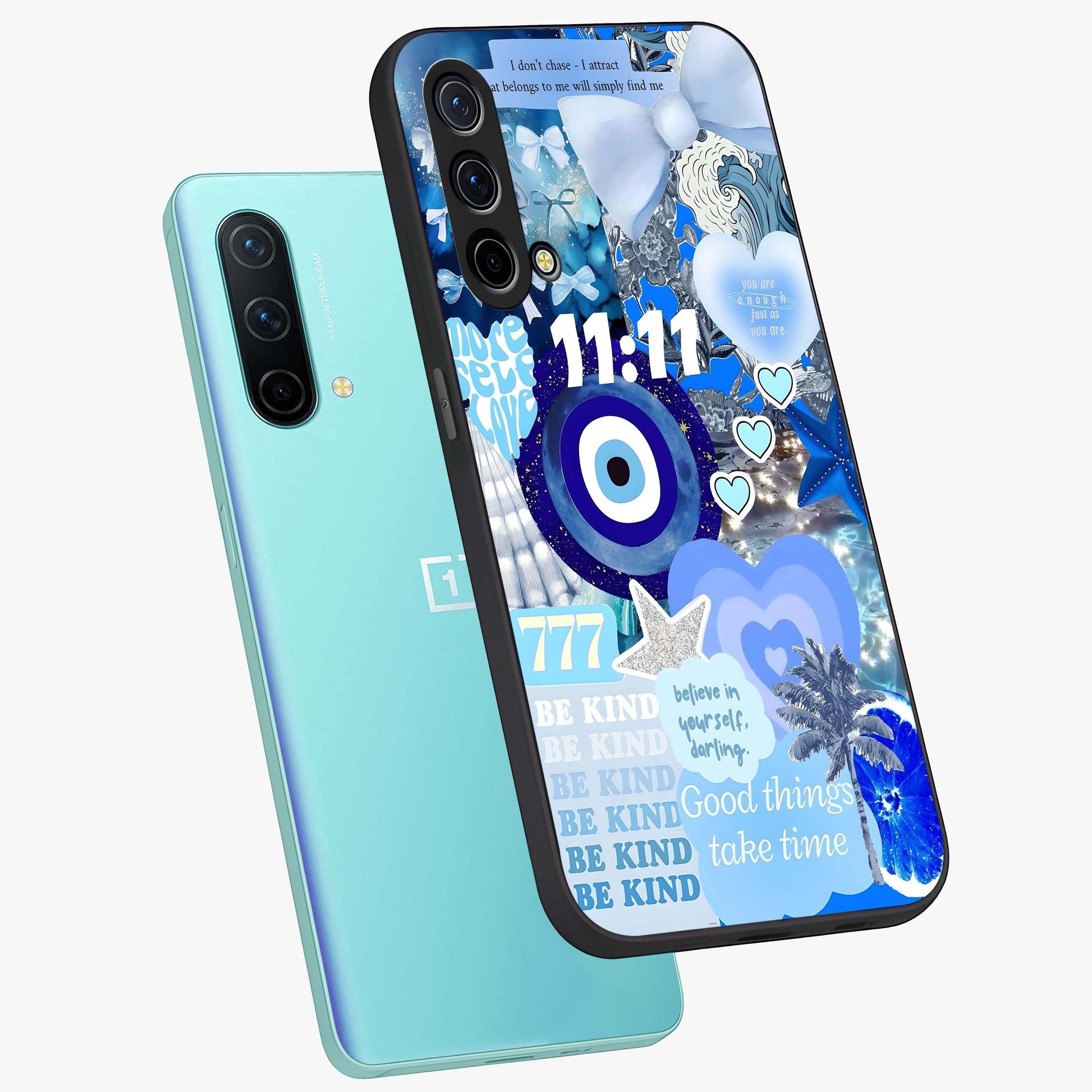 Aesthetic Blue Evil Eye Glass Case displayed in angled mockup highlighting blue evil eye symbol and spiritual aesthetic design.