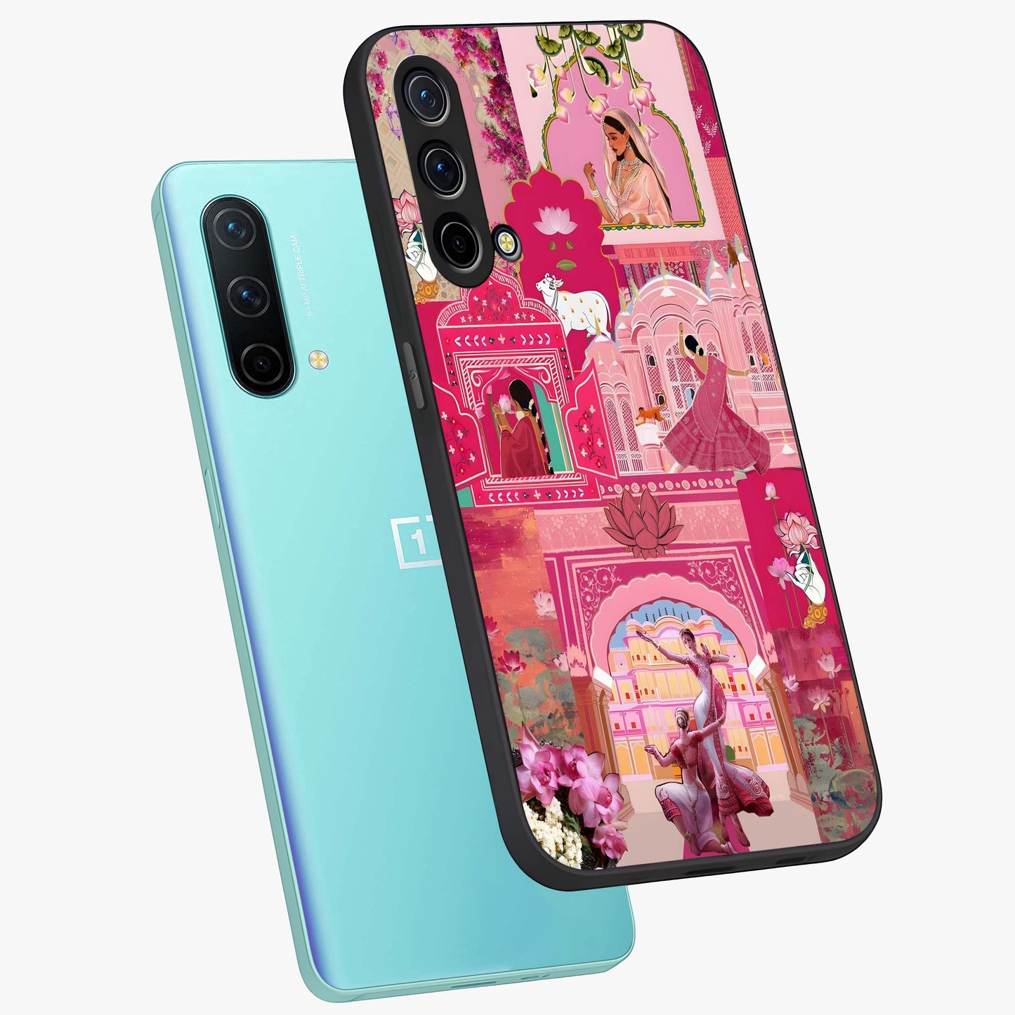 Blue Vintage Floral Pattern Glass Case showing flat back view with elegant vintage floral artwork and glossy glass finish.