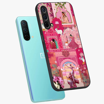 Blue Vintage Floral Pattern Glass Case showing flat back view with elegant vintage floral artwork and glossy glass finish.