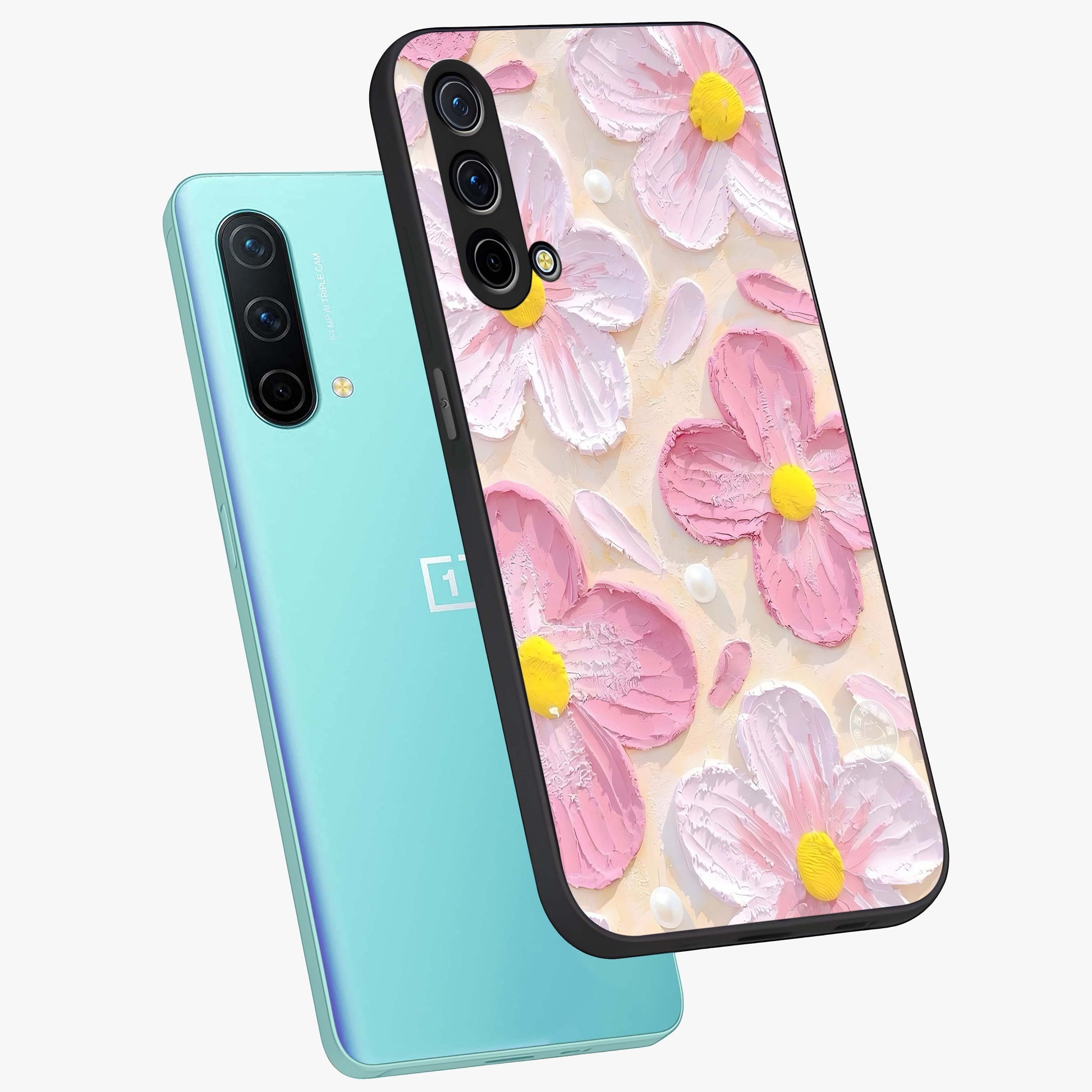 Blush Bloom Texture Glass Case displayed in angled mockup highlighting subtle bloom pattern with aesthetic pastel design.