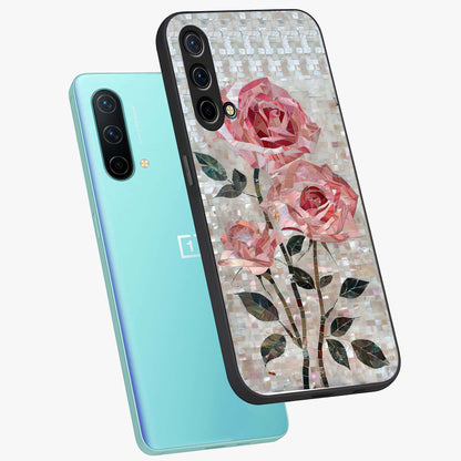 Blush Mosaic Bloom Glass Case displayed in angled mockup highlighting artistic mosaic flower pattern with aesthetic design.