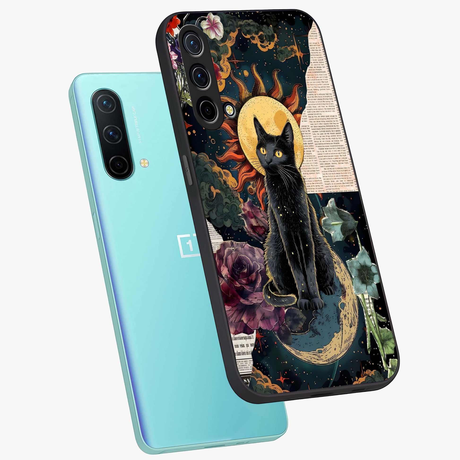 Celestial Black Cat Glass Case displayed in angled mockup highlighting cosmic black cat design with celestial aesthetic.