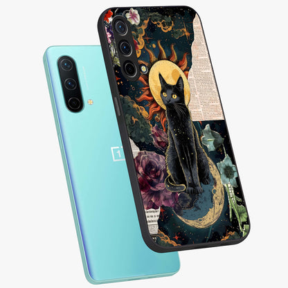 Celestial Black Cat Glass Case displayed in angled mockup highlighting cosmic black cat design with celestial aesthetic.