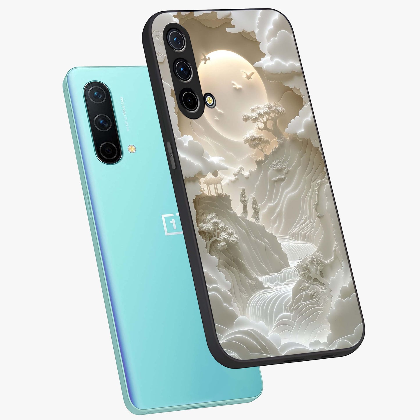 Celestial Origami Glass Case displayed in angled mockup highlighting geometric origami design with cosmic aesthetic theme.