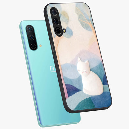 Cotton Dream Cat Glass Case displayed in angled mockup highlighting cute feline illustration with pastel aesthetic style.