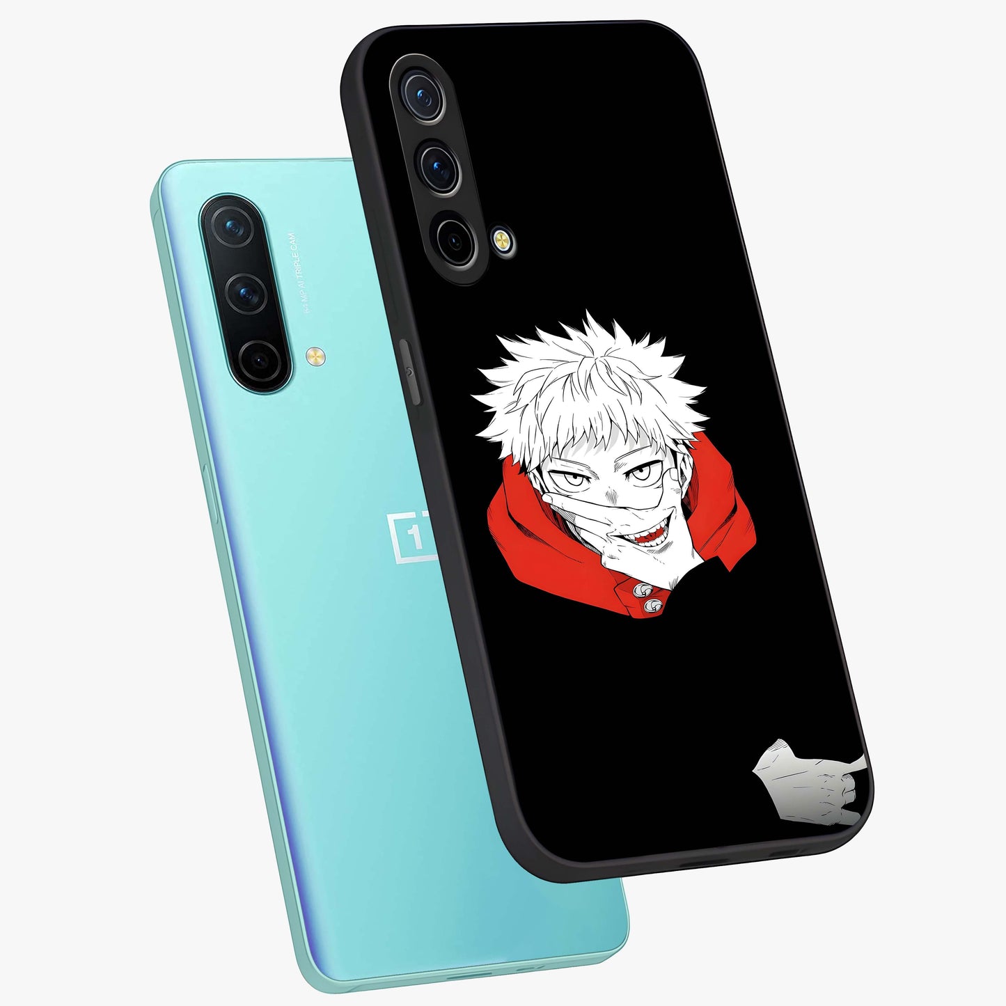Crimson Chaos Smile Glass Case displayed in angled mockup highlighting edgy crimson smile design with graphic aesthetic.