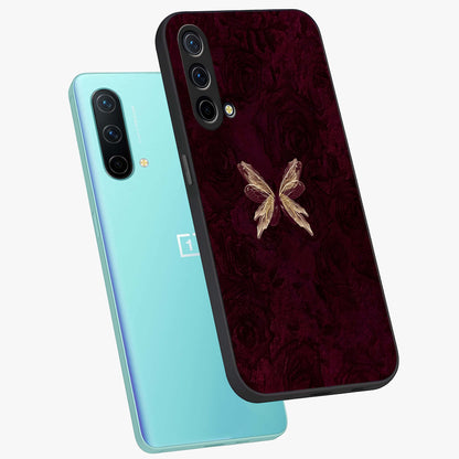 Crimson Fade Butterfly Glass Case displayed in angled mockup highlighting elegant butterfly design with crimson gradient aesthetic.