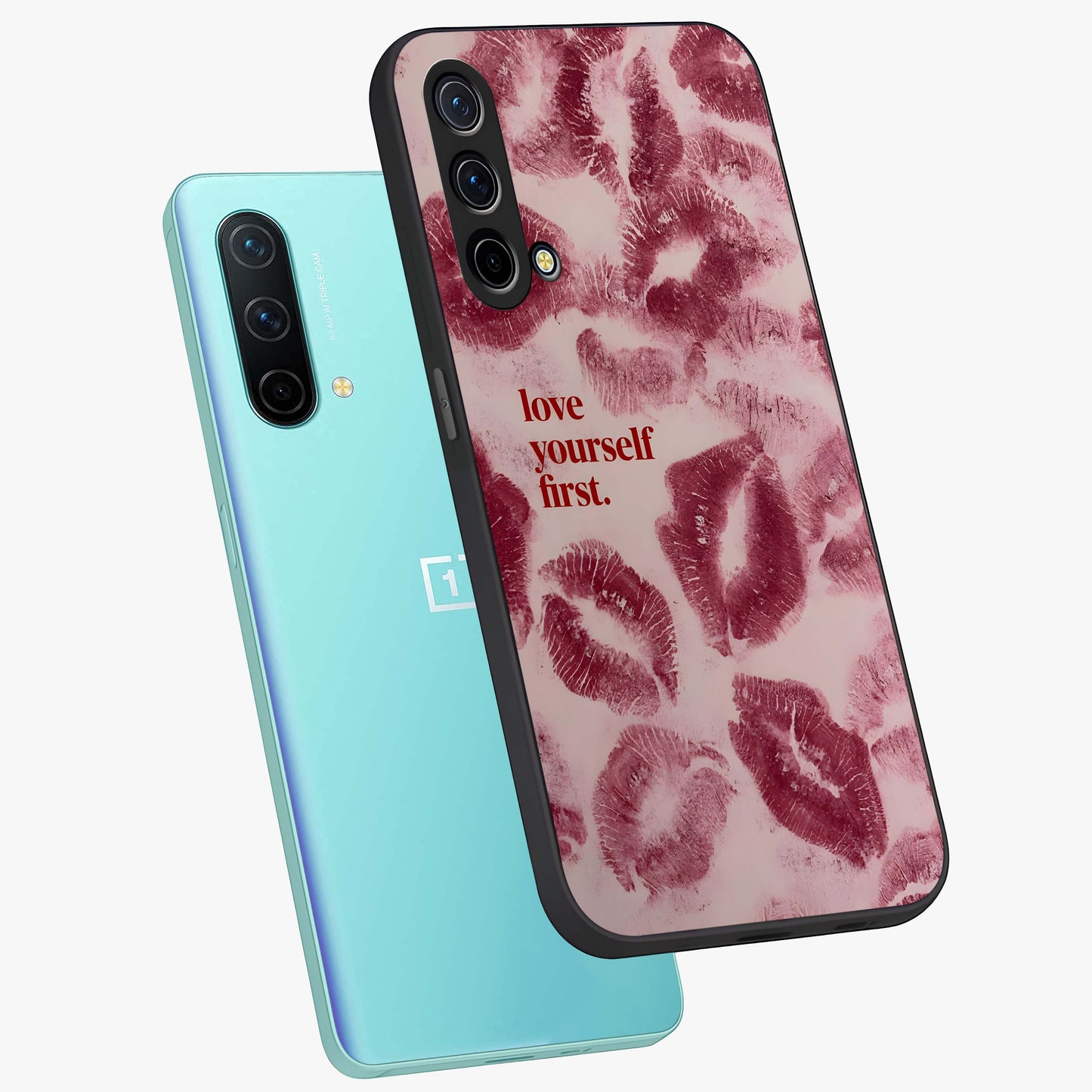 Crimson Kiss Love Glass Case displayed in angled mockup highlighting bold love inspired design with modern aesthetic style.