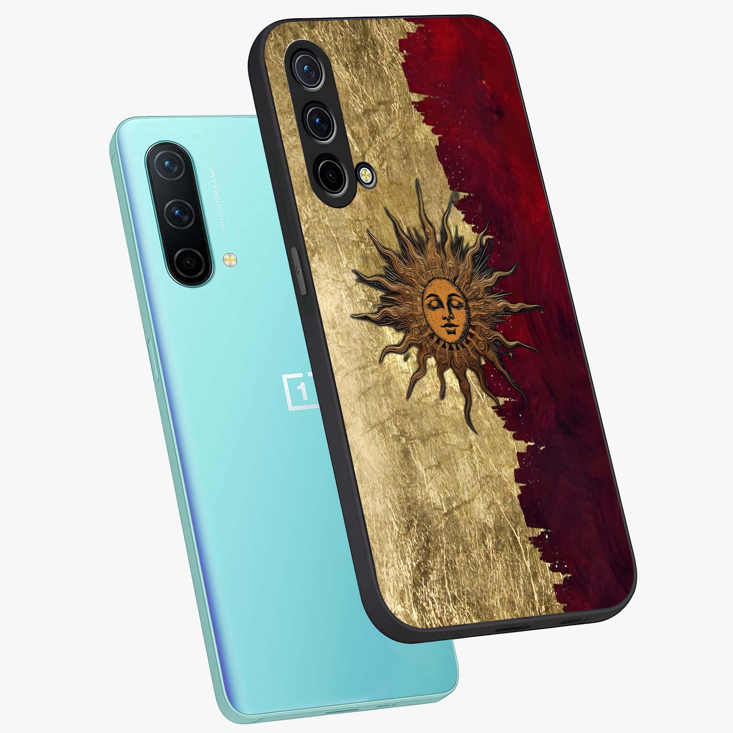 Crimson Sun Majesty Glass Case displayed in angled mockup highlighting majestic crimson sun design with bold aesthetic style.