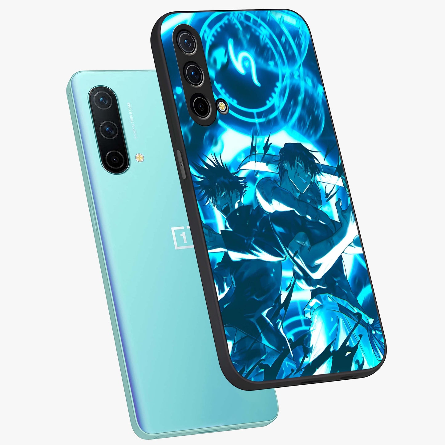 Cursed Energy Clash Glass Case displayed in angled mockup highlighting powerful battle inspired graphic with anime style aesthetic.