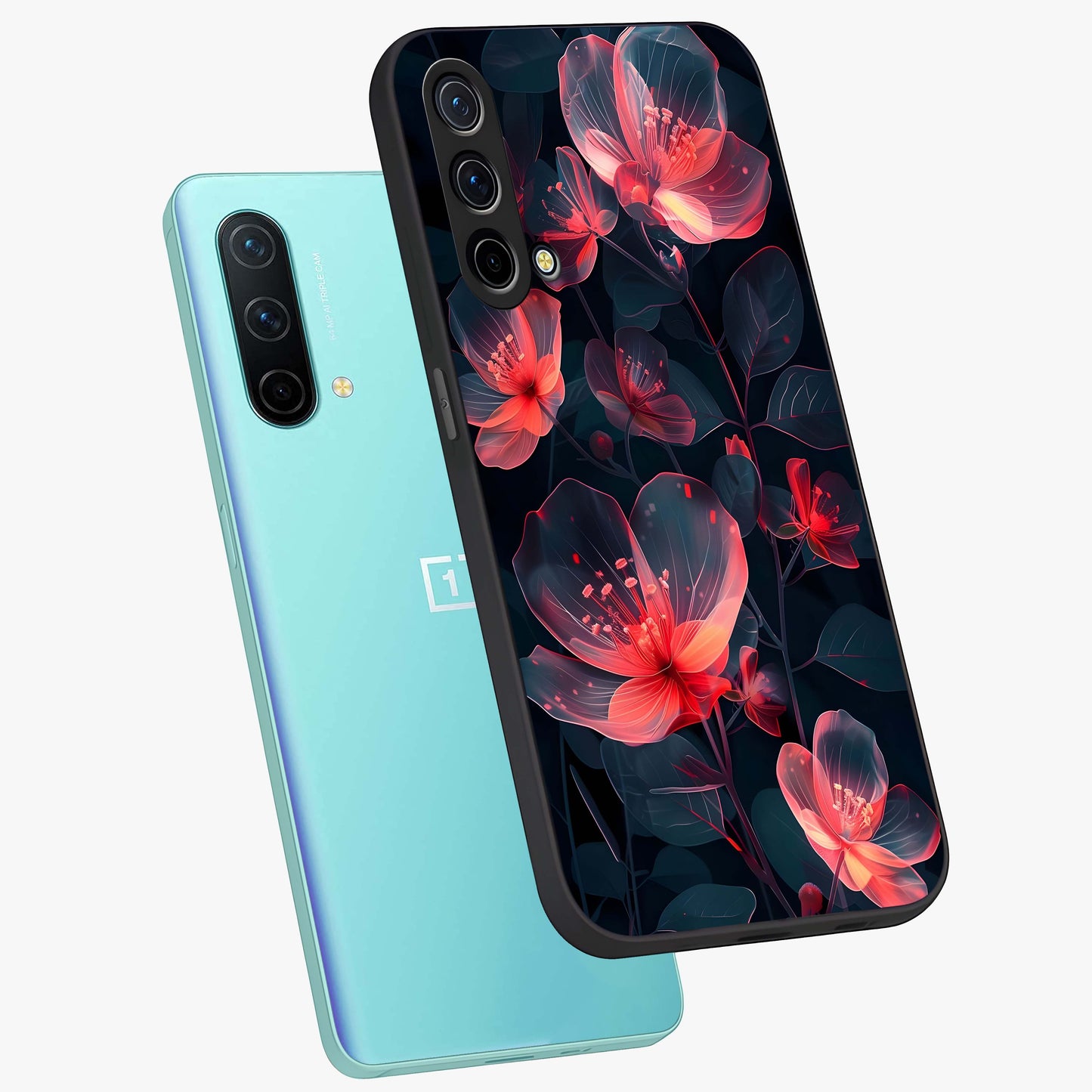 Dark Shade of Flower Glass Case displayed in angled mockup highlighting moody floral illustration with aesthetic dark tones.