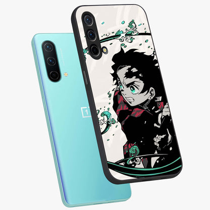 Demon Slayer Glass Case displayed in angled mockup highlighting dramatic anime character design with action aesthetic.