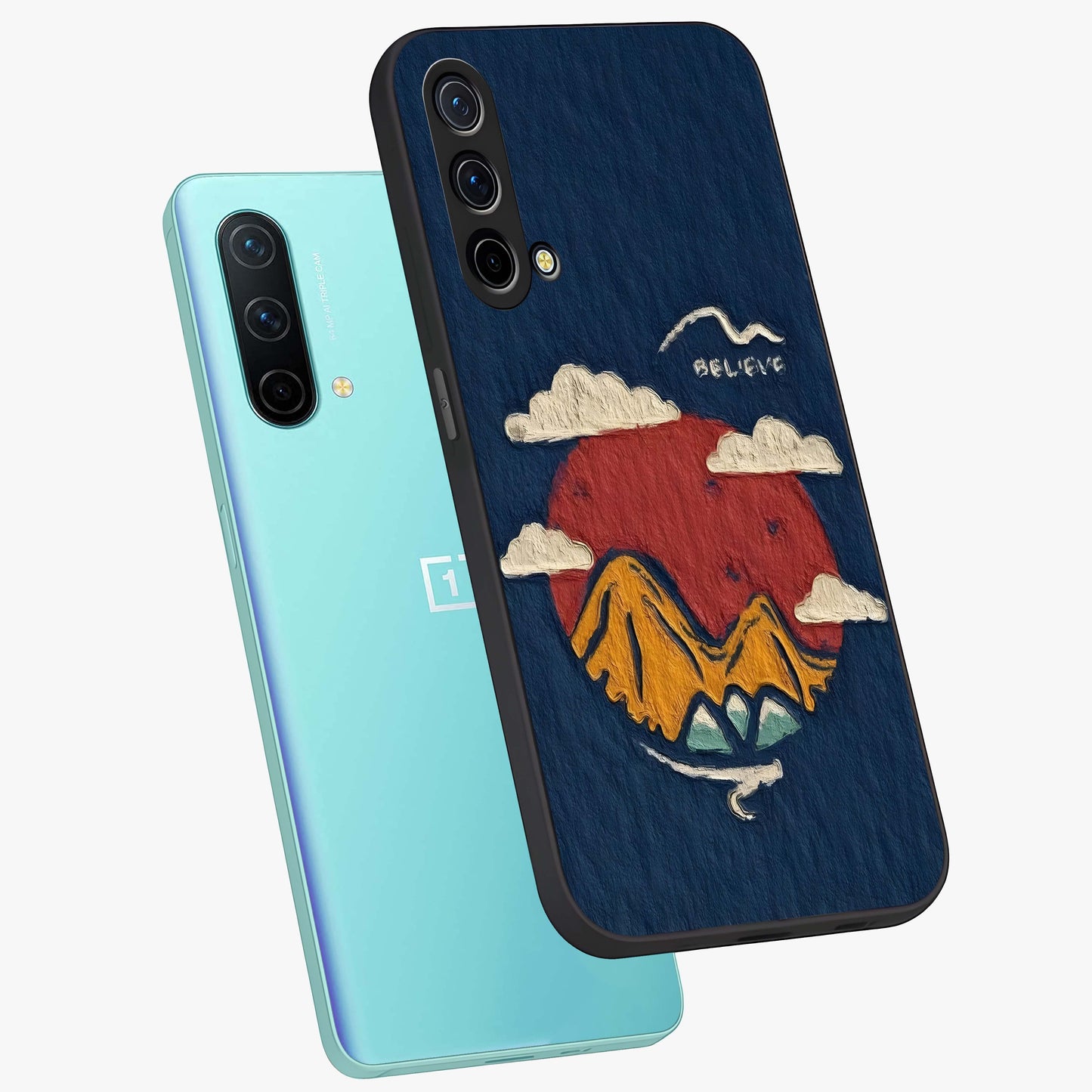 Dream Beyond Mountains Glass Case displayed in angled mockup highlighting dreamy mountain illustration with peaceful aesthetic.