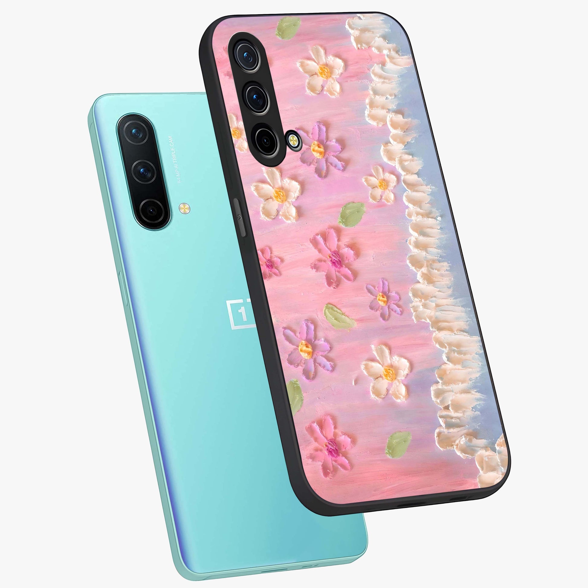 Dreamy Painted Garden Glass Case displayed in angled mockup highlighting colorful garden illustration with dreamy aesthetic style.
