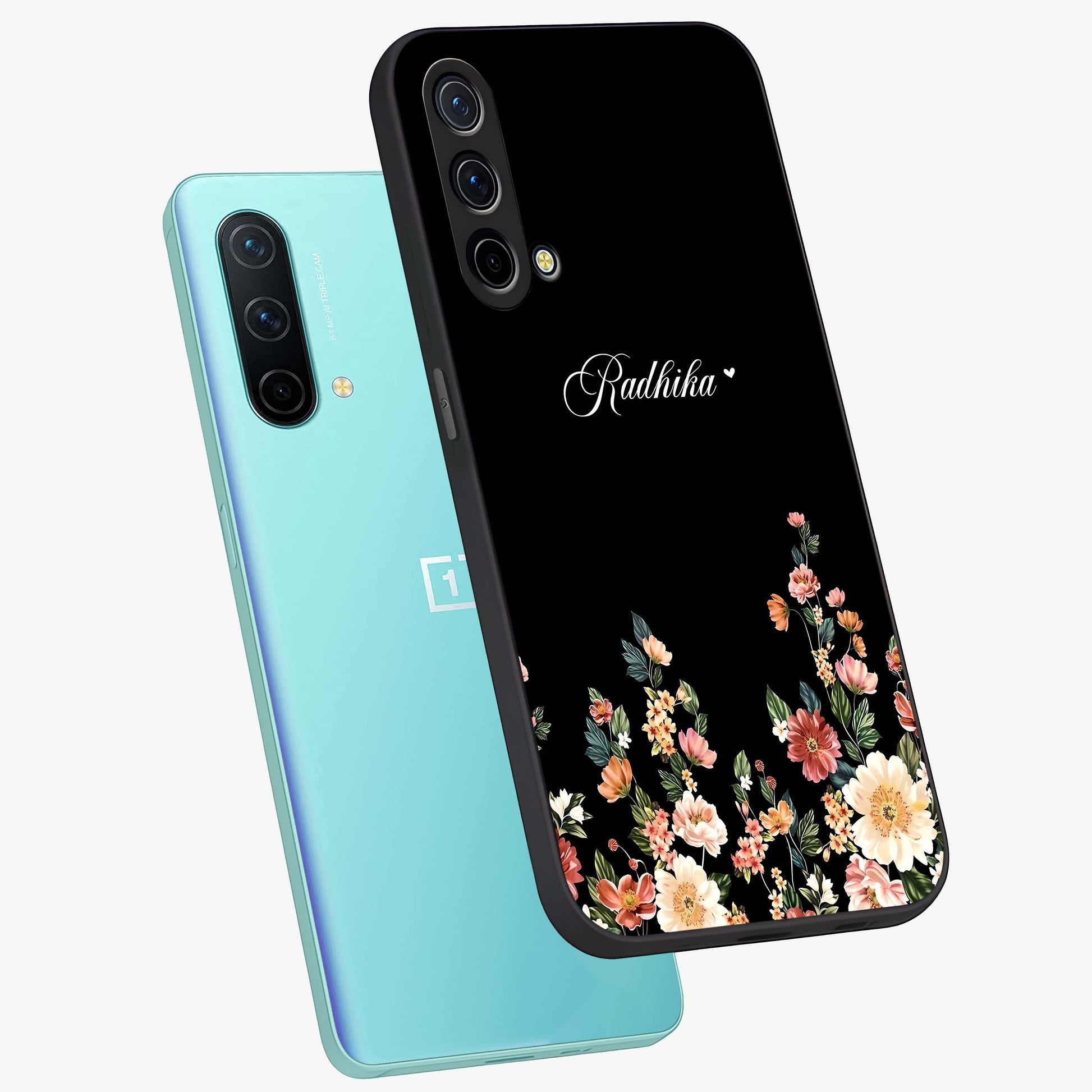 Floral Design With a Custom Personalized Name Glass Case displayed in angled mockup highlighting elegant floral pattern with custom name feature.