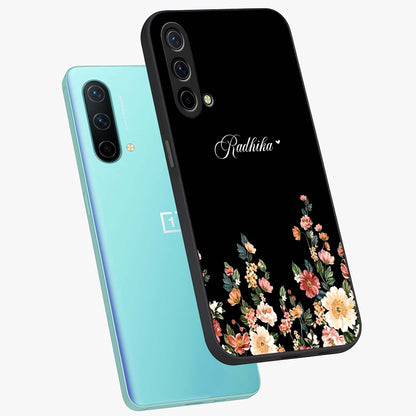 Floral Design With a Custom Personalized Name Glass Case displayed in angled mockup highlighting elegant floral pattern with custom name feature.