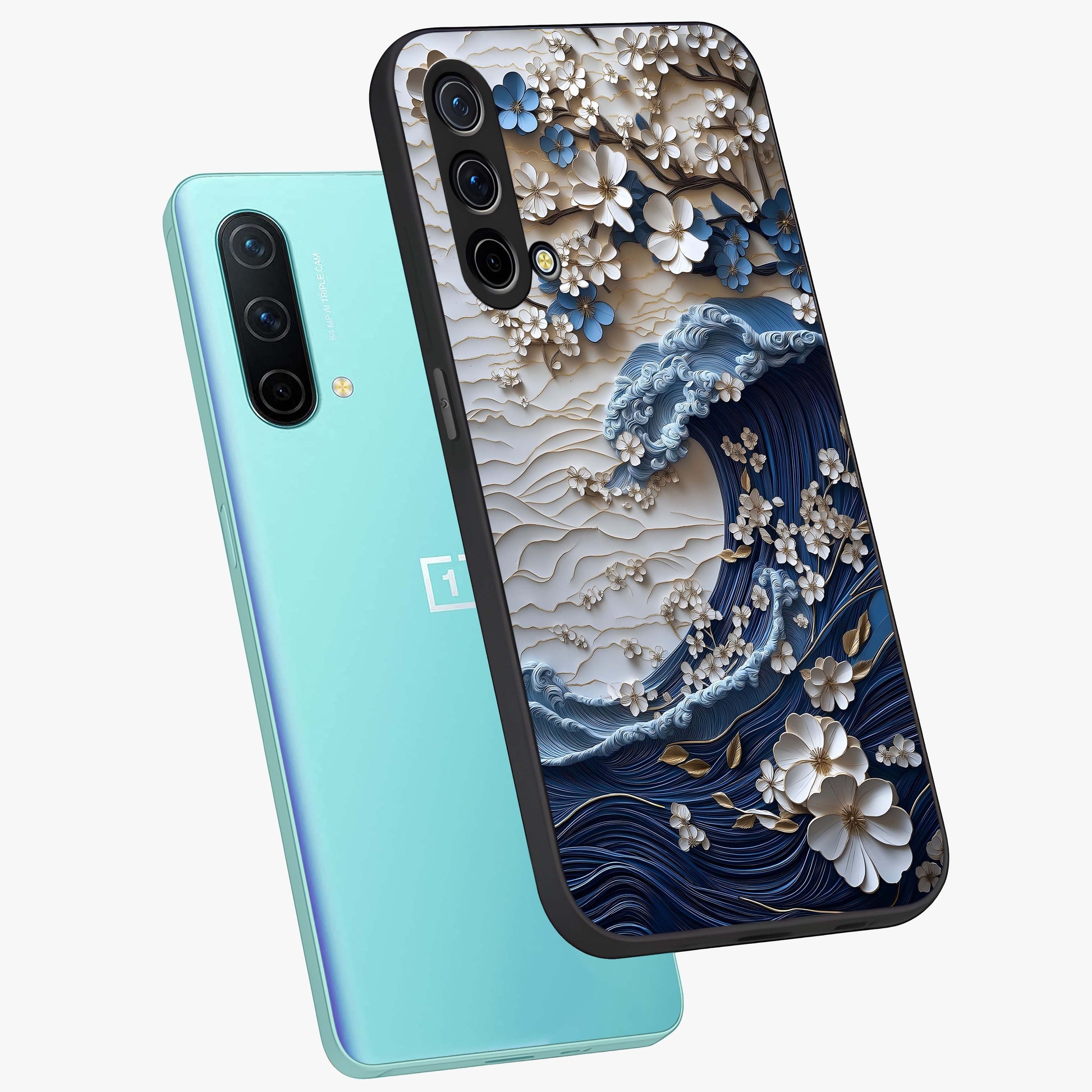 Floral Wave Origami Glass Case displayed in angled mockup highlighting geometric origami flower design with modern aesthetic style.