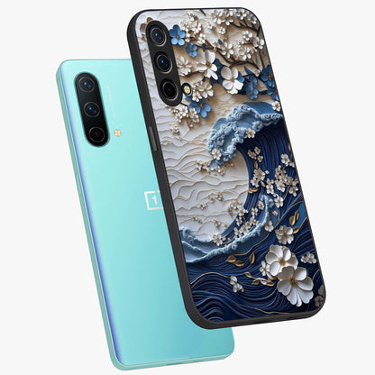 Floral Wave Origami Glass Case displayed in angled mockup highlighting geometric origami flower design with modern aesthetic style.