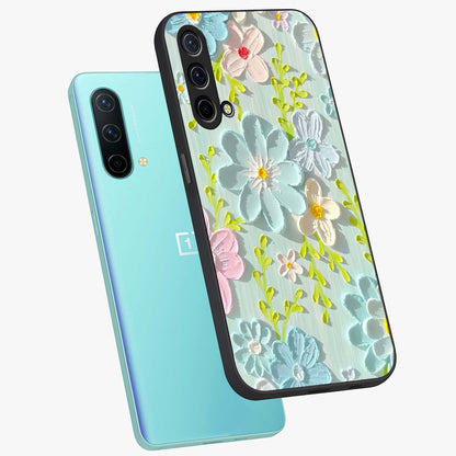 Frosted Petal Garden Glass Case displayed in angled mockup highlighting delicate flower petal design with calm garden aesthetic.