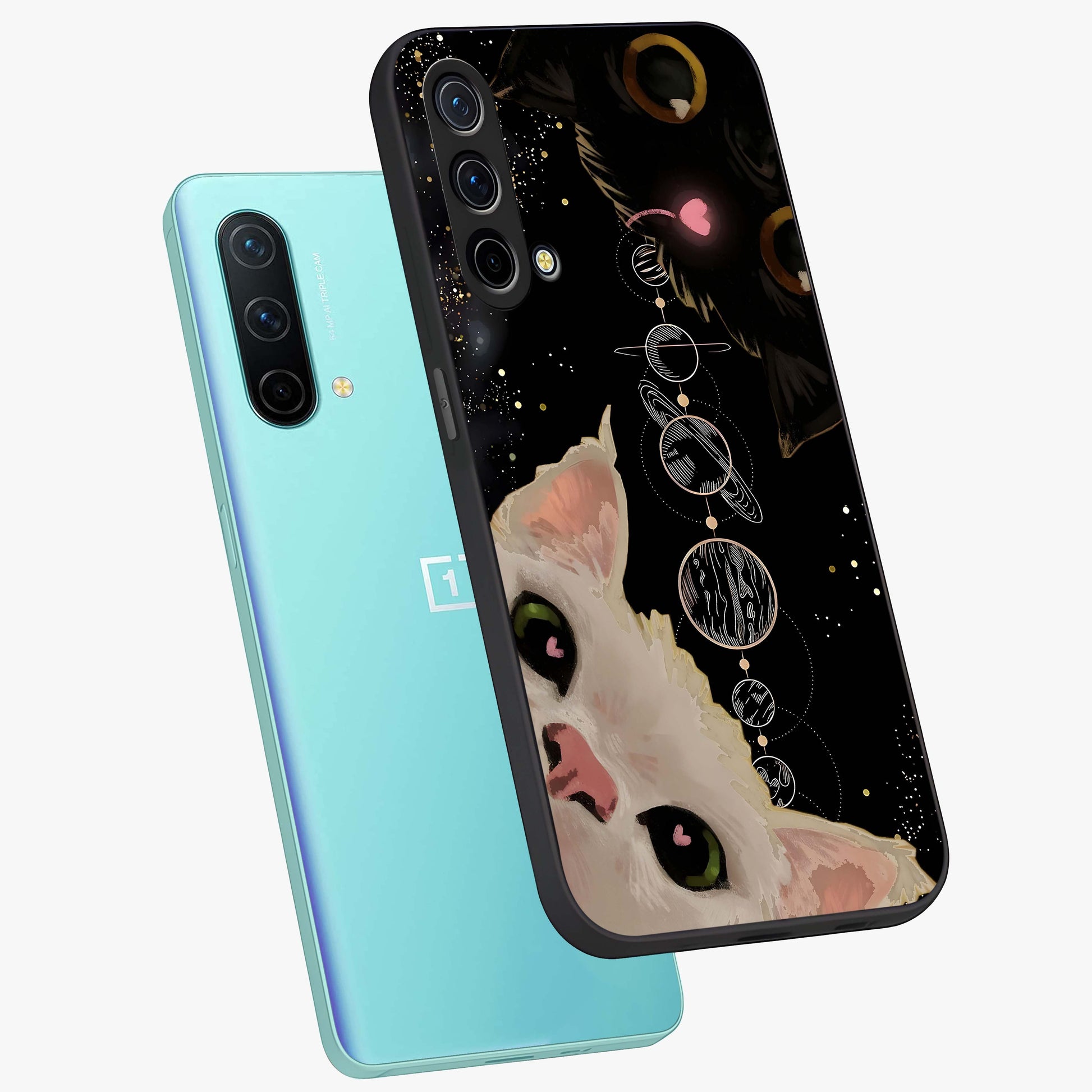 Galactic Cat Glass Case displayed in angled mockup highlighting celestial feline illustration with galaxy aesthetic style.