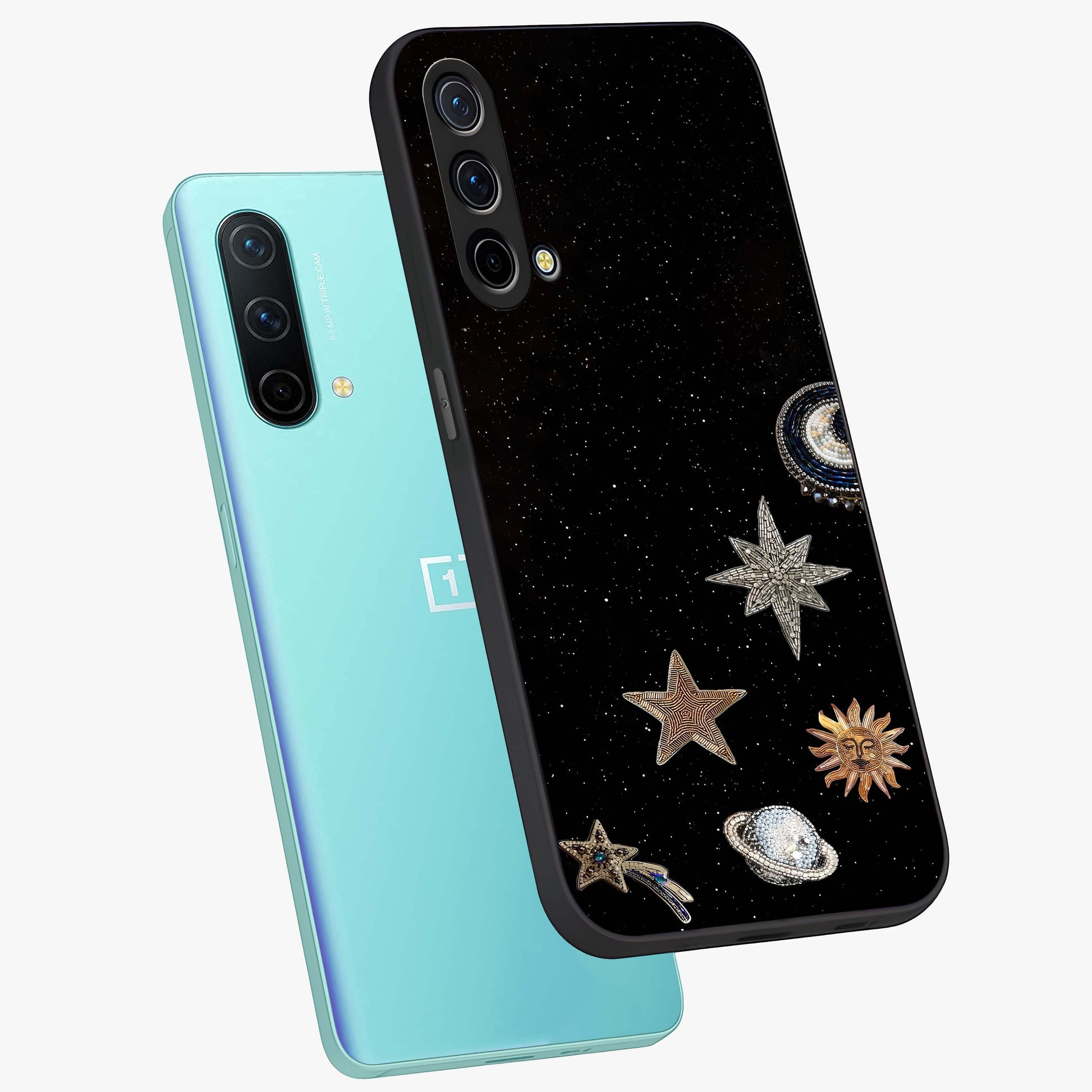 Galactic Charm Glow Glass Case displayed in angled mockup highlighting luminous galaxy inspired design with dreamy aesthetic.