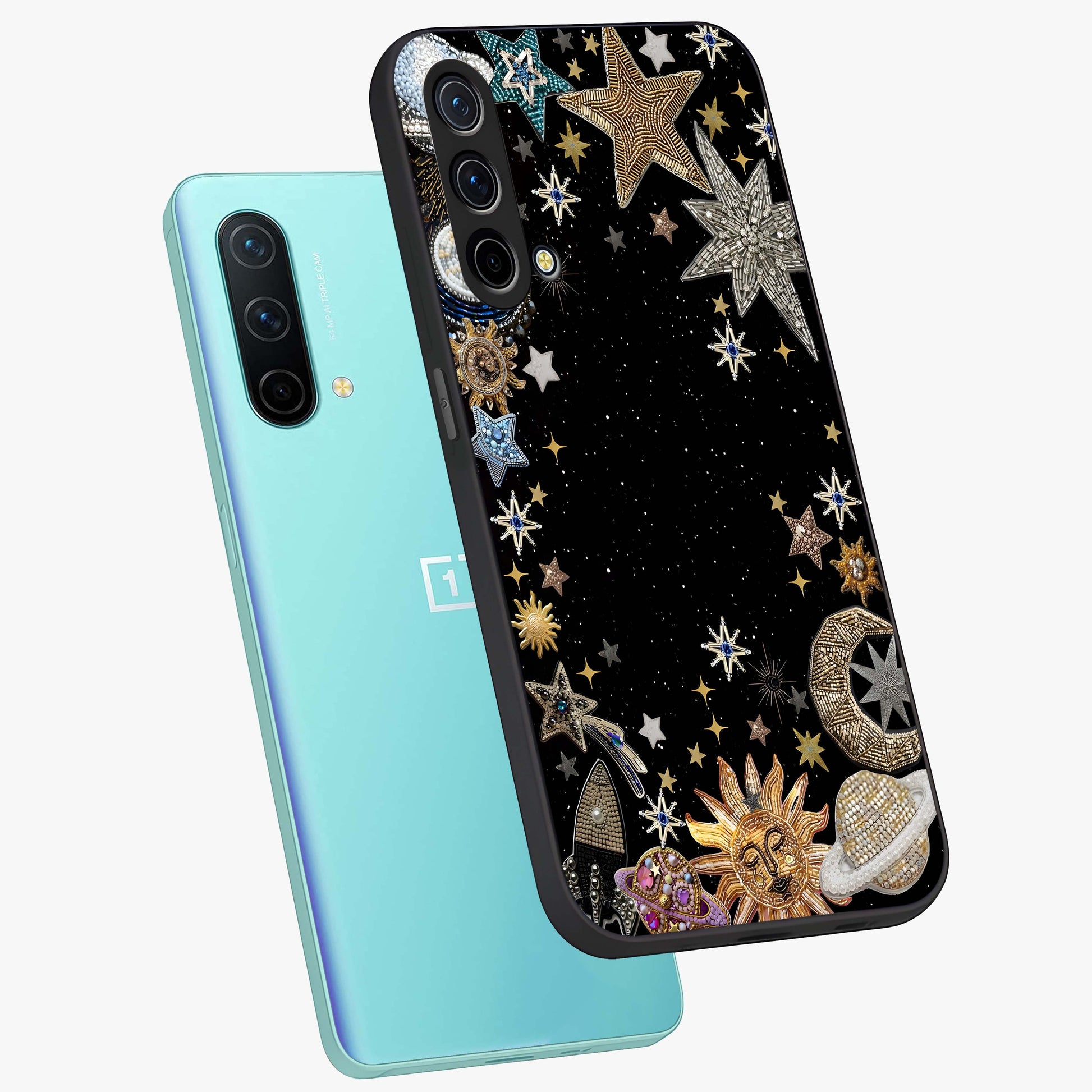 Galactic Jewel Stars Glass Case displayed in angled mockup highlighting shining celestial star design with cosmic aesthetic style.