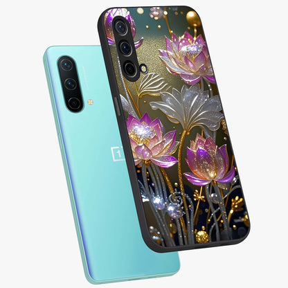 Golden Floral Majesty Glass Case displayed in angled mockup highlighting elegant flower design with royal golden aesthetic.
