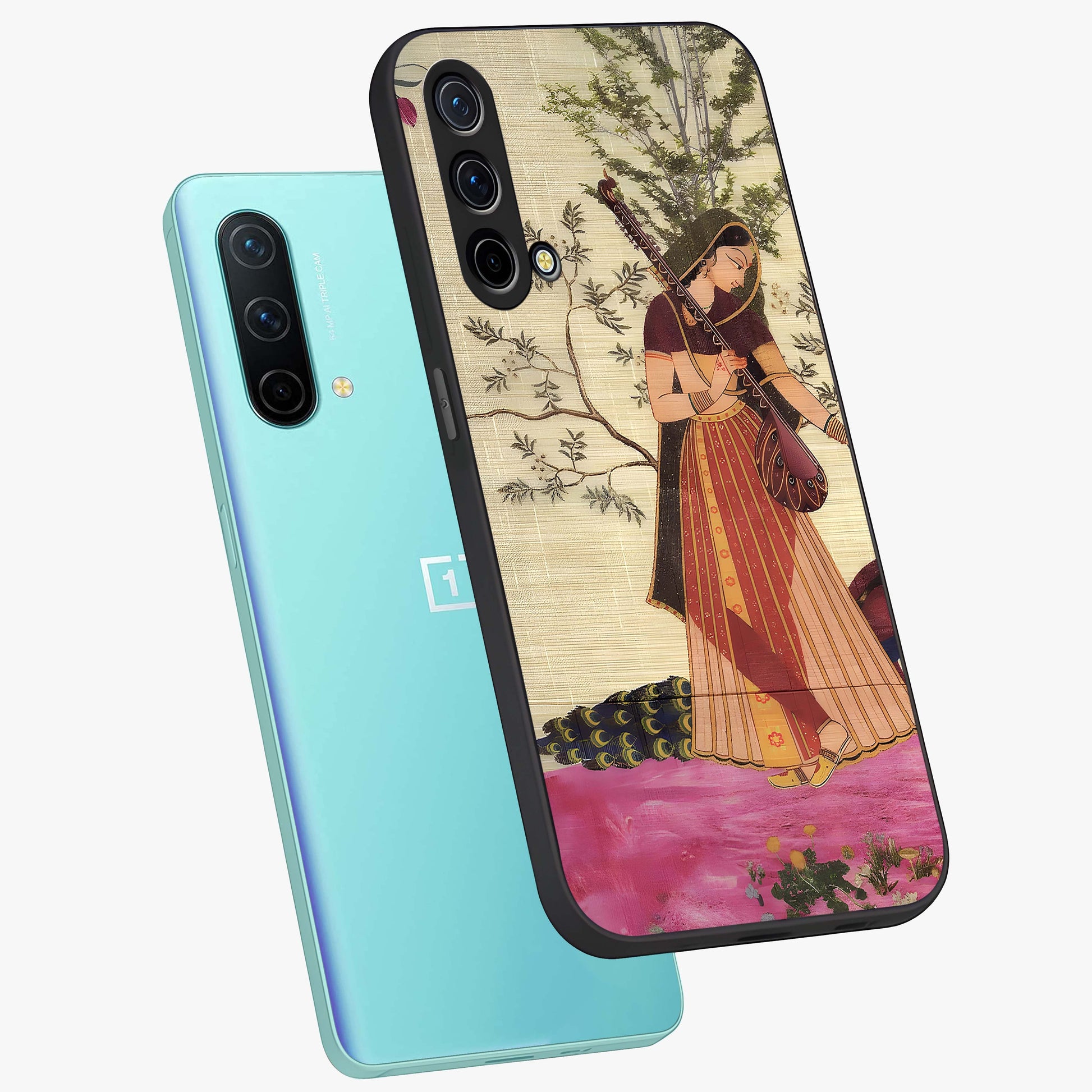 Lady With Veena Art Glass Case displayed in angled mockup highlighting graceful musical illustration with cultural artistic aesthetic.