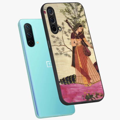 Lady With Veena Art Glass Case displayed in angled mockup highlighting graceful musical illustration with cultural artistic aesthetic.