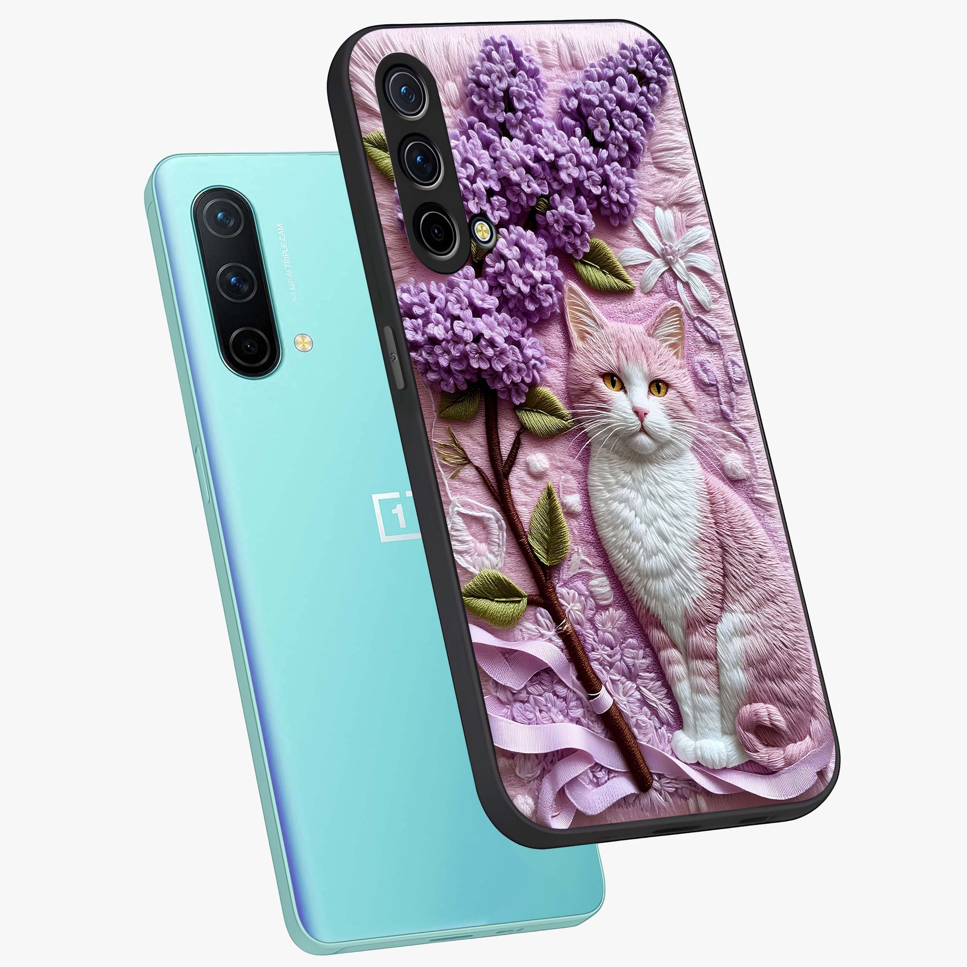 Lavender Cat Whimsy Glass Case displayed in angled mockup highlighting playful feline illustration with pastel lavender aesthetic.