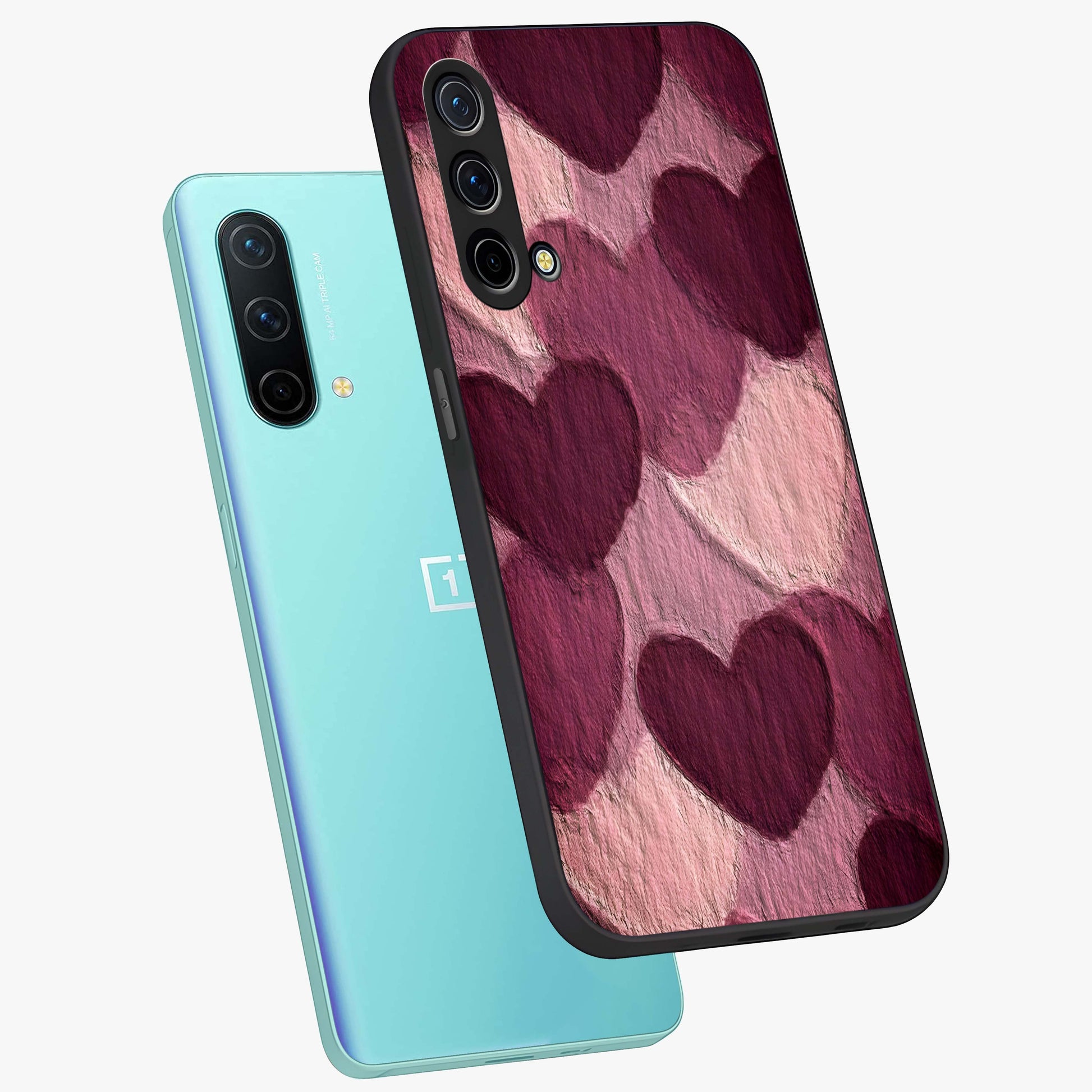 Layered Paper Hearts Glass Case displayed in angled mockup highlighting creative paper craft heart design with romantic aesthetic.